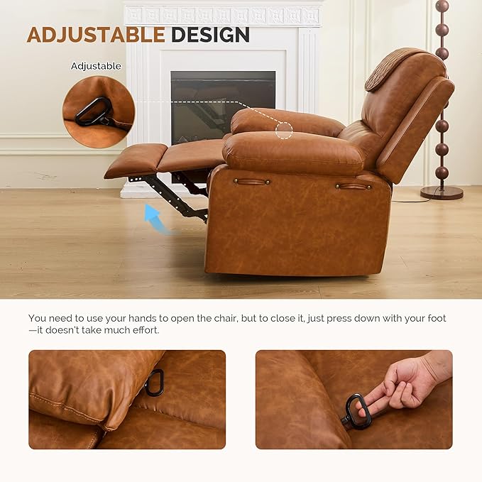 Recliner Chair with Electric Massage Adjustable Footrest & Heat, Manual Leather Recline for Adults Living Room Remote Control (Chestnut Brown)-Ruum Studio Home