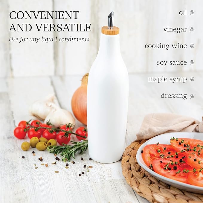 kitchentoolz Ceramic Olive Oil Dispenser Bottle - Vinegar EVOO Soy Sauce Holder - Minimalist White Kitchen Accessories - 16.9 oz Kitchen Oil Cruet Pour Bottle-Ruum Studio Home