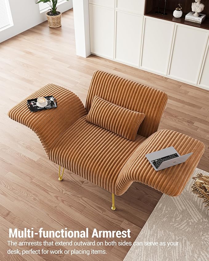 Txtin's Comfy Accent Chair Reading Chair for Bedroom Cozy Wing Arm Living Room Single Sofa Chair with Angle Adjustable Arms Brown Corduroy Easy Assembly-Ruum Studio Home