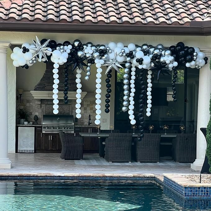 Black White and Gold Linking Balloons, 90PCS Black Gold and White Balloon Arch, Metallic Silver Quick Linked Connecting Balloon for Wedding Birthday Baby Shower Graduation New Year Party Decorations-Ruum Studio Home