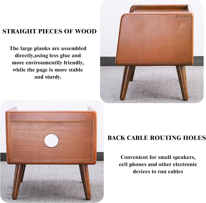 Small Bedside Table - 100% Solid Oak Wood Nightstand with Open Design - Small Side End Table for Bedroom Living Room, Easy Assembly (Walnut Color)-Ruum Studio Home