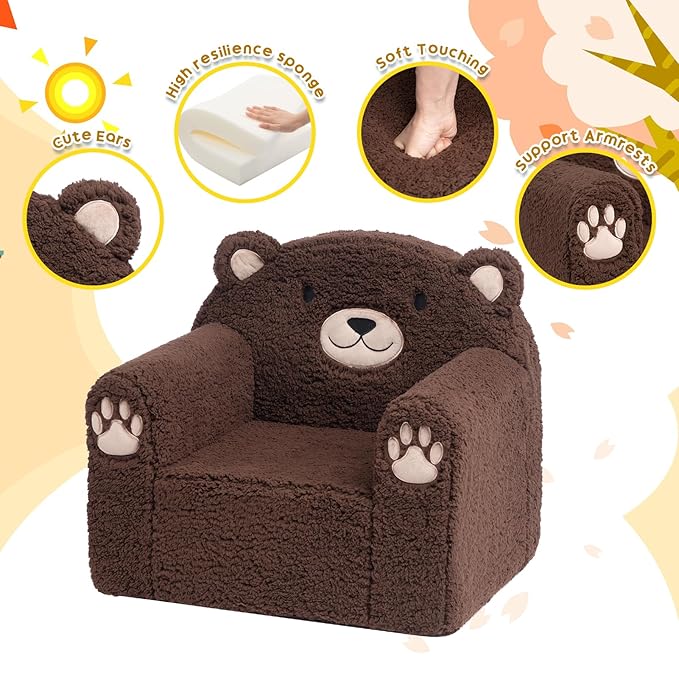 ALIMORDEN Animal Series Kid's Chair, Ultra-Soft Comfy Foam Filled Toddler Sofa Chair, Cute Animal-Shaped Design Toddler Couch, Lightweight Birthday for Baby Boys & Girls (Chocolate Bear)-Ruum Studio Home