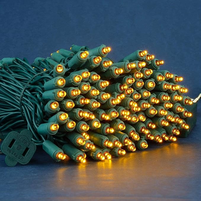 200 Count Orange Wide Angle LED Christmas Lights, 66 ft Green Wire UL Certified Commercial Grade 5mm Holiday String Light Set (Orange)-Ruum Studio Home