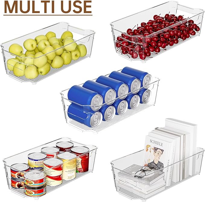 Clear Fridge Organizer, Refrigerator Organizer Bins with Handle, Freezer, Kitchen Cabinet, Pantry Organization, BPA Free Fridge Organizers (12.4 inch 8 Pack)-Ruum Studio Home