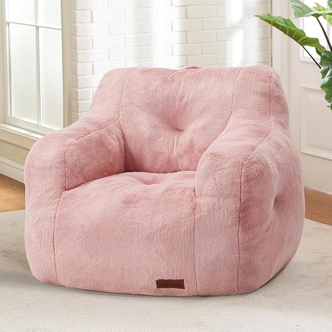 Hobestluk Bean Bag Chair for Adult Small Bean Bag Chairs with Arms Furry Beanbag Chair with Foam Filler Stuffed Bean Bag Sofa for Reading in Bedroom Living Room and Dorms(Pink)-Ruum Studio Home