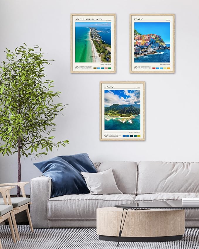HesenDot Natural OAK Wood Framed Anna Maria Island Wall Art,12x16in Florida Seascape Canvas Wall Print,Classic Urban Landmark Wall Decor for Living Room, Bedroom,Office Gallery Set of 1-Ruum Studio Home
