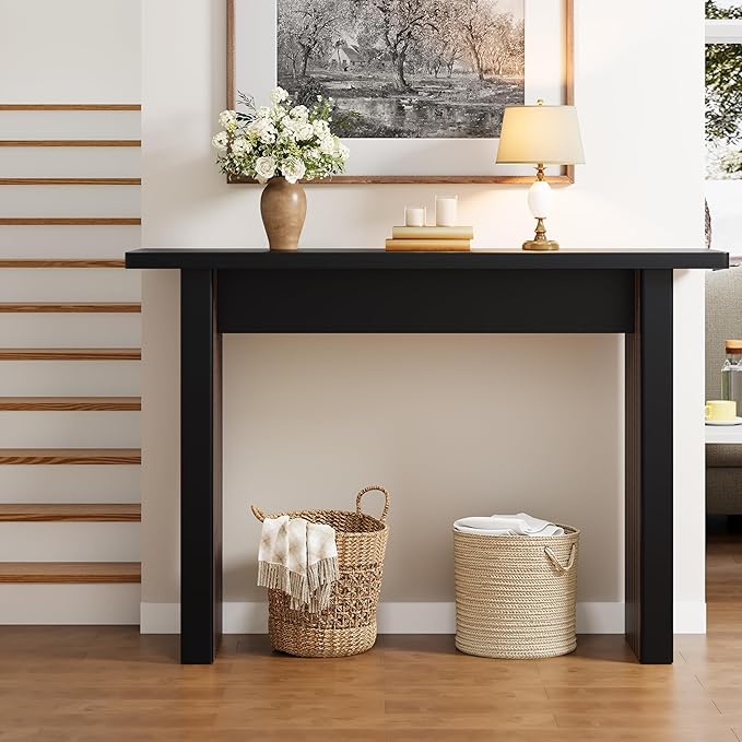 AVZEAR Mid Century Narrow Entryway Console Table, 43.3" Fluted Wood Couch Table Behind Sofa Long and Skinny for Living Room Hallway Entrance Foyer, Black-Ruum Studio Home