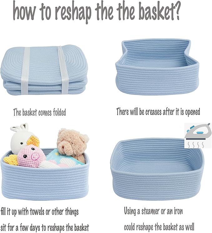 Small Woven Storage Baskets 13“X9”X5“ Decorative Rope Bins for Organizing Shelves, Closets, and Toys, Empty Gift Baskets, Cute Organizer Basket for Home and Office (blue, Large)-Ruum Studio Home