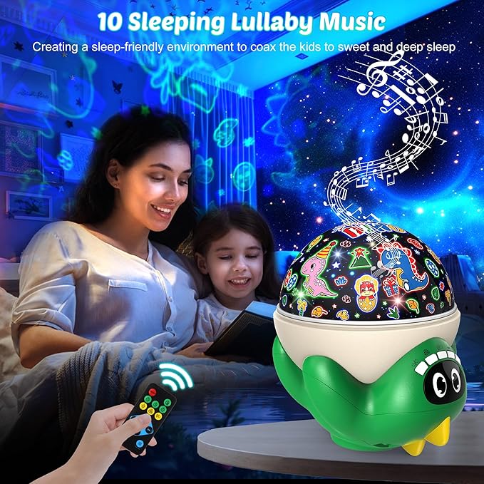 Dinosaur Night Light Projector for Kids Green Dino Toys for Boys, Star Night Lights with Music and Timer, 17 Mode Color Changing Lamp with Remote, Christmas Birthday Gift for Baby Girl Boy-Ruum Studio Home