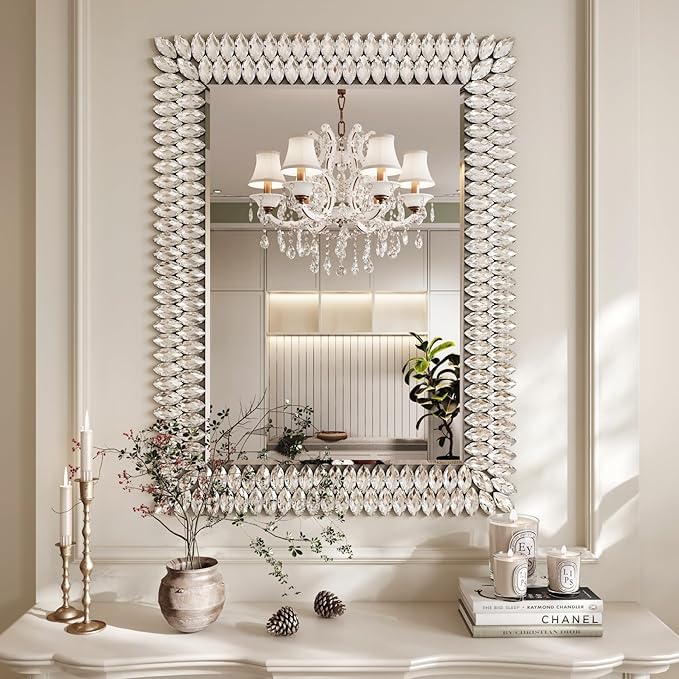 Kelly Miller 30"x40" Jeweled Bathroom Wall Mirror, Large Rectangle Mirror Decorative Mirror Luxury Vanity Mirror with Diamonds for Master Bath Half Bath Living Room Bedroom Fireplace Mantle Entryway-Ruum Studio Home