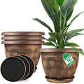 16 Inch Large Planter Pot for Plants Indoor Outdoor, 4 Pack Plastic Flower Pots with Drainage Hole & Tray, Modern Decorative Garden Pot with Saucer, Plant Container for House-Ruum Studio Home