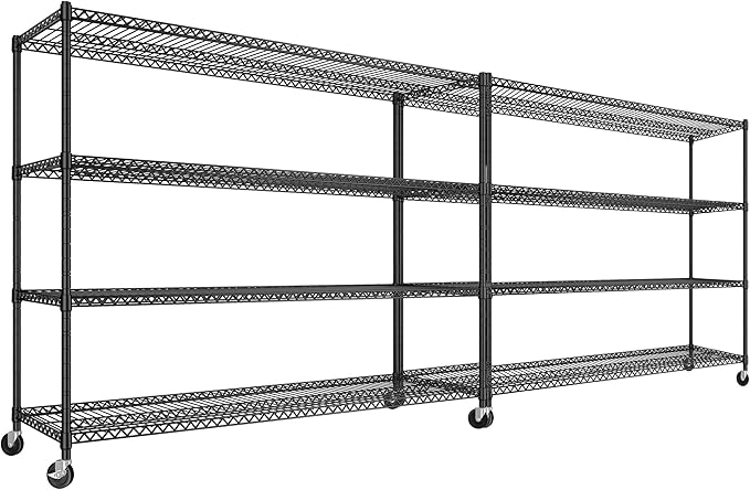 REIBII 60''W Storage Shelves 2399LBS Metal Shelving Unit with Wheels & Feet, 4 Tier Garage Shelving Heavy Duty Adjustable Wire Shelf for Pantry Kitchen Garage, 60" W x 18" D x 65.5" H, 2 Pack-Ruum Studio Home