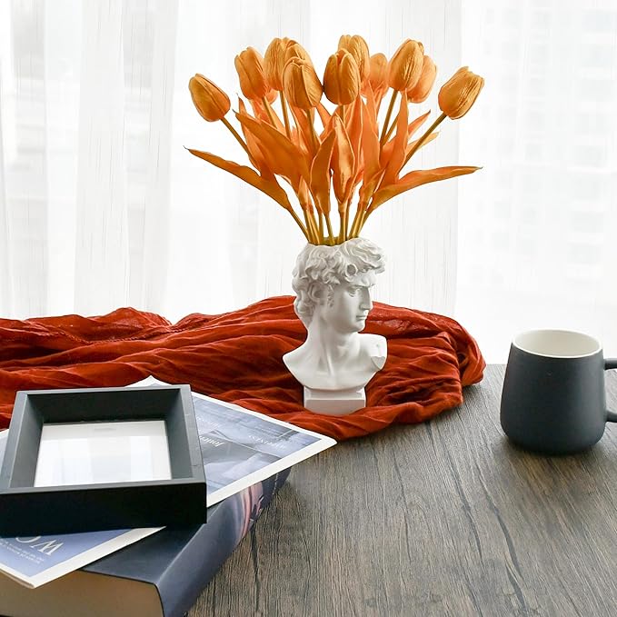 Mandy's Artificial Tulips 12 Stems Fully Gold PU Faux Flowers for Wedding Home Decor 13.5 Inch-Ruum Studio Home