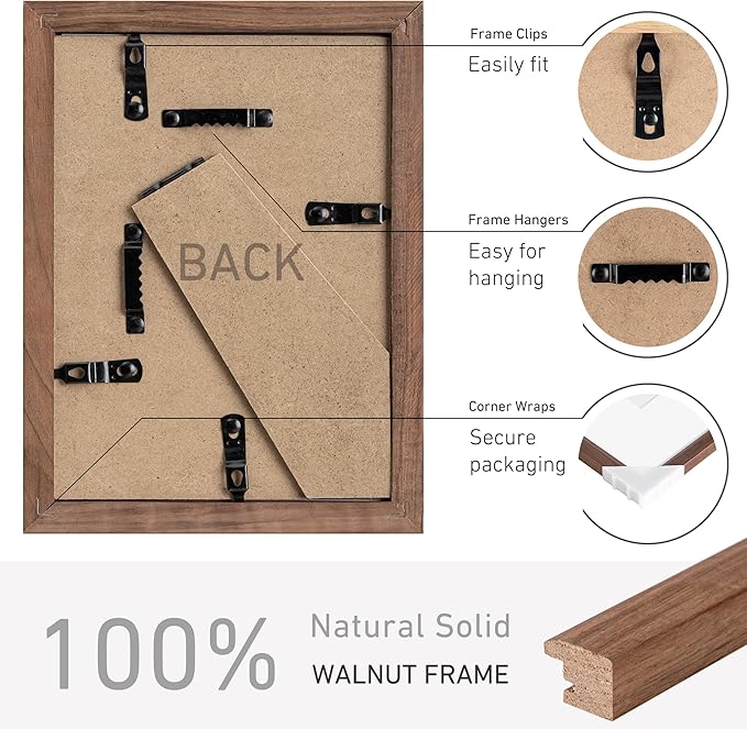 5x7 Picture Frame Set of 4 Natural Solid Walnut Photo Frames with 4x6 Removable Mat Wall Hanging Large Handcrafted Frame with HD Plexiglass Wall and Tabletop Display Large Poster Frame-Ruum Studio Home