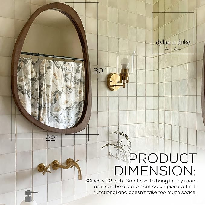 Irregular Wood Frame Boho Mirror - Large Wall Mounted Accent, Asymmetrical, Modern Aesthetic Wall Decor for Bedroom, Entryway, Living Room, Bathroom (Brown)-Ruum Studio Home