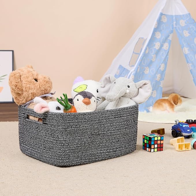 Large Storage Baskets for Shelves, Closet Organizers Bins for Clothes Blanket Towels, Baby Nursery, Toy Baskets Box, Woven Rope Baskets, 17 x 13 x 7.5”, 2 Packs Dark Gray-Ruum Studio Home