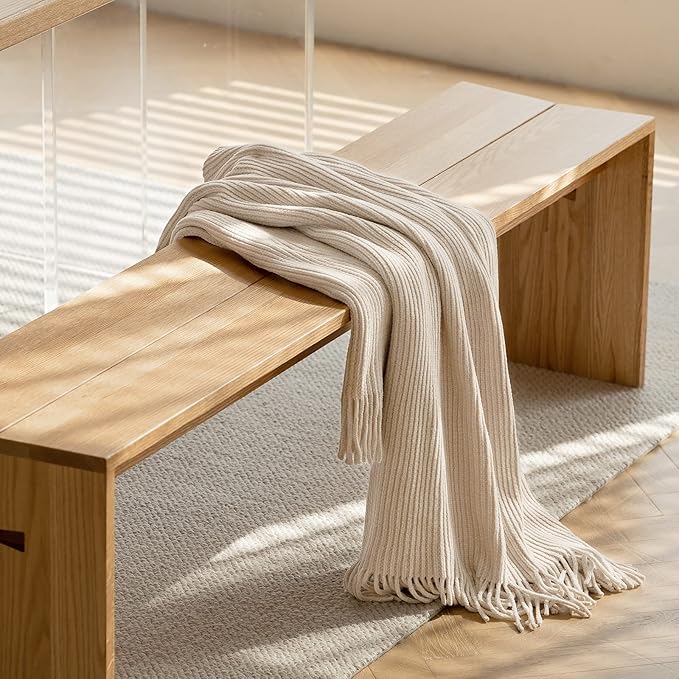 lifein Throw Blanket for Couch, Soft Boho Decor Bed Throw,Cozy White Chenille Knitted Small Farmhouse Lightweight Throw for Spring(White/Cream,50 * 60")-Ruum Studio Home
