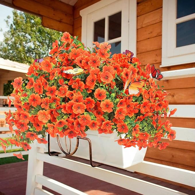 ‌20 Bundles Artificial Flowers for Outdoors‌ with 6 Faux Butterflies, UV Resistant ‌Fake Flowers‌ with Eucalyptus Leaves, ‌Artificial Plants Outdoor‌ for Patio Garden Porch Home Decor (Orange)-Ruum Studio Home