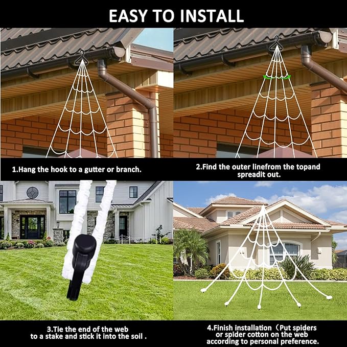 Halloween Spider Web Lights 550 LED Lighted Spider Web 16.4Ft Giant Halloween Decorations Light up with 8 Lighting Modes Waterproof & Timer for Indoor Outdoor House Haunted Yard Decor, Orange & Purple-Ruum Studio Home