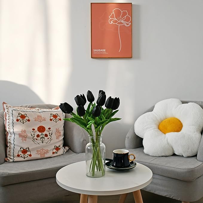 Mandy's Artificial Tulips 20 Stems Black PU Faux Flowers for Wedding Home Decor 13.5 Inch-Ruum Studio Home