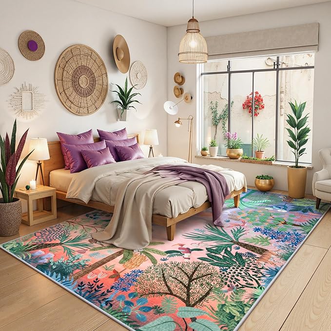 LIVEBOX Jungle Rug 9 x 12 Rug Purple Room Rugs for Bedroom, Soft Washable Area Rugs 9x12 Living Room, Modern Stain Resistant Floor Carpet Play Rugs for Kids Playroom Dining-Ruum Studio Home