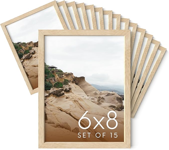 HAUS AND HUES 6x8 Natural Oak Wooden Picture Frame - Set of 15 6x8 Poster Frame - Premium Oak, Vertical Hang, Shatterproof Plexiglass - Ideal for Home, Room, Office (6x8-inch, Natural, Set of 15)-Ruum Studio Home