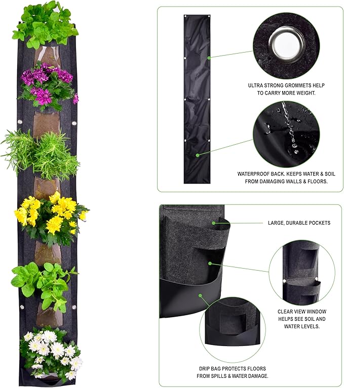 Hanging Planter Bags, Vertical Garden Planting Wall Gardening Grow Bag, 6 Pockets Large Wall Planter - Indoor Outdoor Plants Flowers Herbs, Waterproof Reusable-Ruum Studio Home