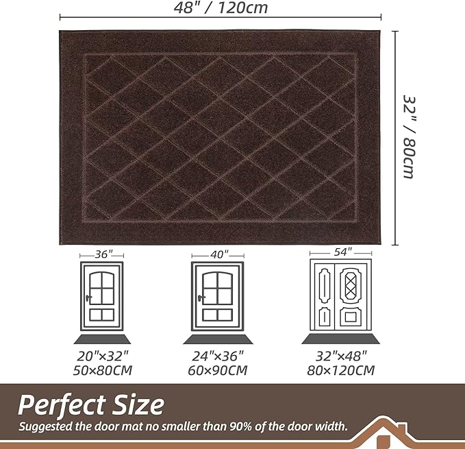 BEQHAUSE Dirt Trapper Door Mat 32" x 48", Doormat Non-Slip Entryway Rugs Washable, Dog Door Mat Stain Resistant and Absorbent Welcome Floor Mat for Front Back Door, Muddy Wet Shoes & Paws, Brown-Ruum Studio Home