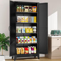 75" Tall Pantry Cabinet,Farmhouse Kitchen Pantry Storage Cabinets with 2 Doors and 5 Shelves,Black Metal Storage Cabinet,Large Cupboard for Home,Kitchen,Dining/Living Room-Ruum Studio Home