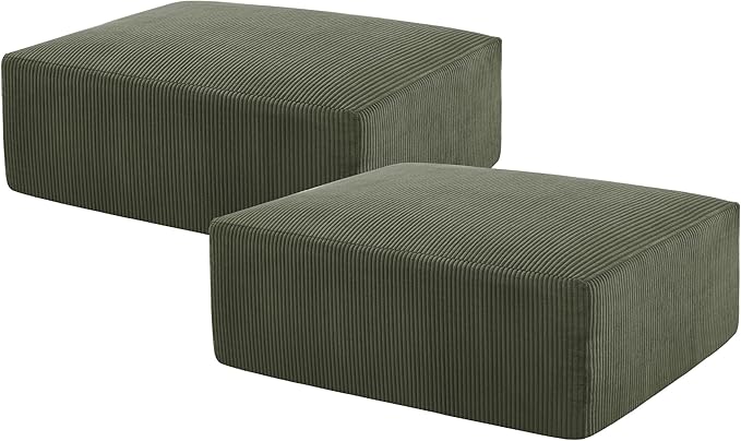 40" Square Stuffed Ottoman Pouf for Sofa Couch, Corduroy Poufs with Foam Chunk Filling, Furry & Fluffy Foot Stool Movable Ottoman. 40 * 31 Floor Poufs Foot Rest for Living Room, Green-Ruum Studio Home
