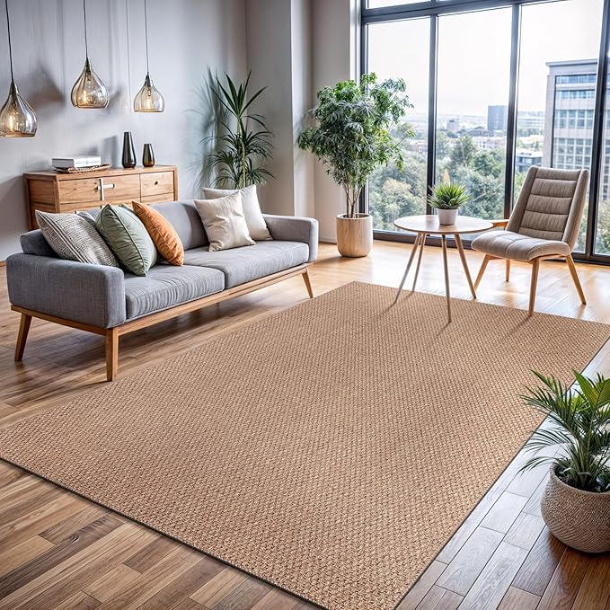 CAMILSON Easy Jute Rug 6x9, Indoor Outdoor Natural Color Farmhouse Area Rugs for Living Room Patio and Kitchen Rug, Solid Boho Woven Design, Easy-Cleaning, Washable Outside Carpet Alfombras (6 x 9)-Ruum Studio Home