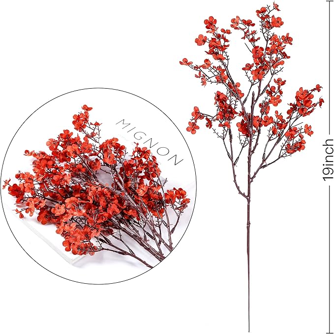 Sggvecsy 15 Pcs Babys Breath Artificial Flowers Gypsophila Bouquets Bulk Real Touch Fake Silk Flowers for Home DIY Floral Arrangement Table Centerpiece Fall Thanksgiving Autumn Decoration (Orange Red)-Ruum Studio Home