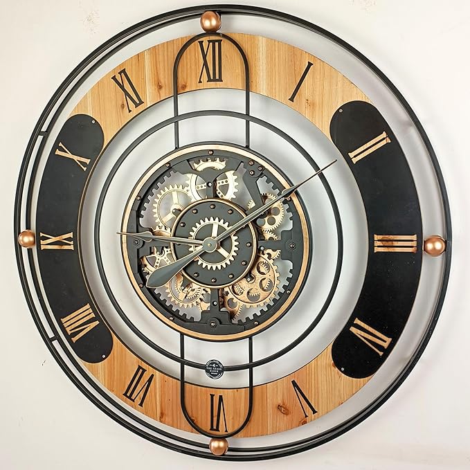 The Gears Clock 36'' Inch Real Moving Gear Wall Clock Switzerland Line (Black, 36 inches (90 cm))-Ruum Studio Home