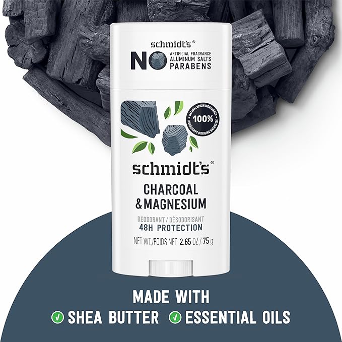 Schmidt's Aluminum-Free Vegan Deodorant Charcoal & Magnesium with 48 Hour Odor Protection, 2 Count for Women and Men, Natural Ingredients, Cruelty-Free, 2.65 oz, Pack of 2-Ruum Studio Home