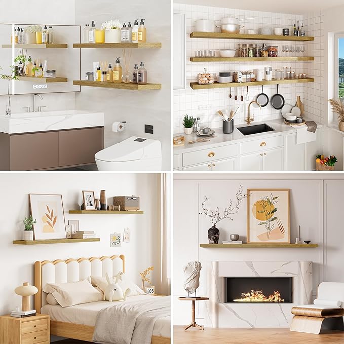 Heimlove 55 Inch Long Floating Shelves for Wall,9.3" Deep Oak Floating Shelves Set of 2,Large Display Shelf & Storage Shelf,Wall Mounted Shelves for Bedroom Living Room Kitchen Office-Ruum Studio Home