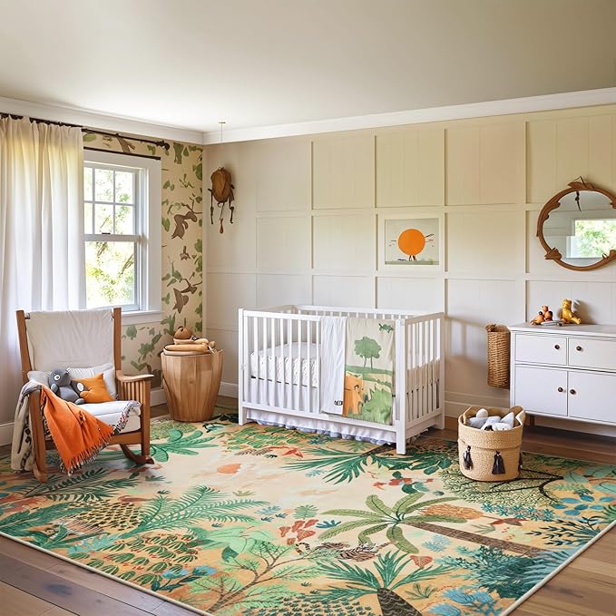 LIVEBOX Large 9x12 Forest Area Rug for Living Room, Soft Washable Sun Yellow Rugs for Bedroom, Non Slip Ultra Thin Floor Carpet Jungle Animal Print Rugs for Dining Room-Ruum Studio Home