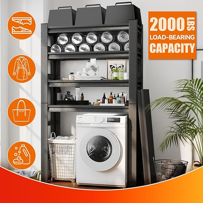 Laundry Shelf,5 Tier Over Washer and Dryer Storage Shelves,Adjustable Easy to Install,Space Saver Laundry Shelf Organizer,Utility Shelves for Balcony (with fence-78 H*18" D*47.24" W)-Ruum Studio Home