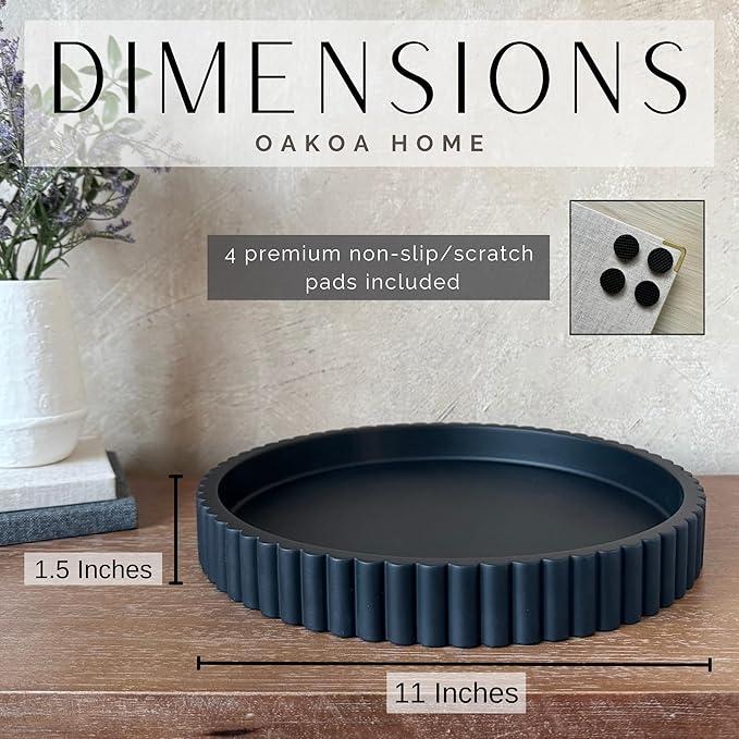 OAKOA Concrete Black Tray for Coffee Table - Round Black Decorative Tray for Table Decor - Bandejas Decorativas para La Sala - Coffee Table Centerpiece-Ruum Studio Home