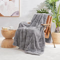 Cozy Bliss Checkered Faux Rabbit Fur Grey Throw Blanket, Soft Fuzzy Fluffy Minky Furry Blankets for Couch, Bed (50 * 60 Inches Light Grey)-Ruum Studio Home