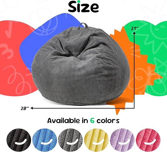 Hobestluk 2.5FT Bean Bag Chair Beanbags Small Bean Bag Chair with Filler Included Teardrop Bean Bag with Removable Cover for Bedroom Living Room (Small, Grey)-Ruum Studio Home