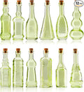 Small Mini Green Vintage Glass Bottles with Corks, Mini Vases, Decorative, Potion, Assorted Design Set of 12 pcs, 4.6 Inch Tall (11.43cm), 1.4 Inch Wide (3.56cm)-Ruum Studio Home
