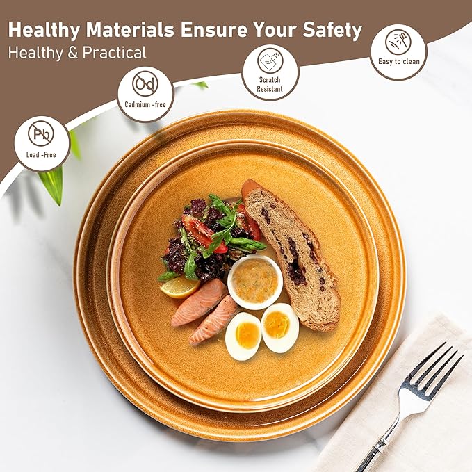 GBHOME Ceramic Dinnerware Sets for 4, 12 Pieces Stoneware Plates and Bowls Sets, Scratch Resistant Dishes, Dishwasher & Microwave Safe, Reactive Glaze-Amber-Ruum Studio Home