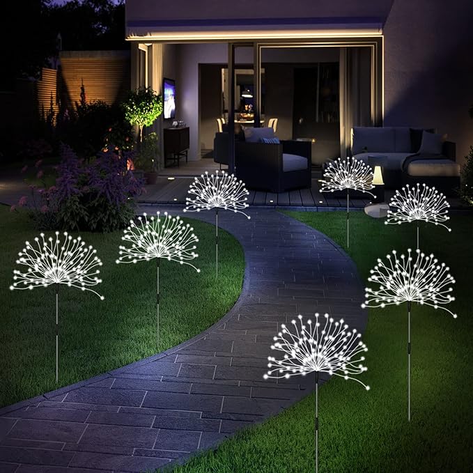 Unihoh Solar Garden Lights Outdoor, 4 Pack 120 LED Waterproof Decorative String Lights 8 Modes with Remote DIY Outdoor Decor for Pathway Walkway Yard (Cool White)-Ruum Studio Home