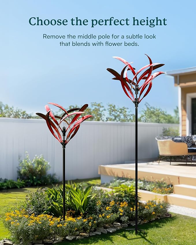 82 inch Wind Spinners Outdoor - Extra Large Metal Wind Sculptures & Spinner with Stake, Big Clearance Windmills for The Yard and Garden, Tall Yard Art Decor-Burgundy Red-Ruum Studio Home