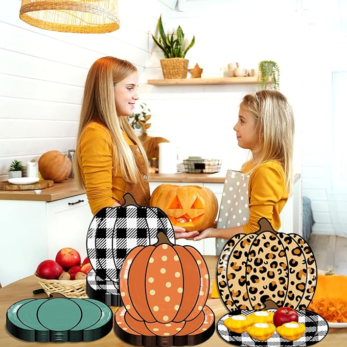 HAKOTI 40Pcs Fall Pumpkin Paper Plates - Thanksgiving Harvest Party Tableware Decoration Orange Pumpkin Shape Plates for Autumn, Halloween Holiday-Ruum Studio Home