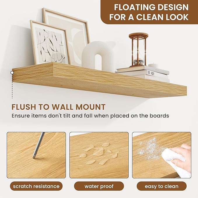 fuqing Floating Shelves for Wall, Bathroom Shelf Wall Mounted for Storage, Shelves with Invisible Bracket for Bedroom, Kitchen, Living Room, Farmhouse Small Book Shelf, 32 Inch Set of 2, Oak-Ruum Studio Home