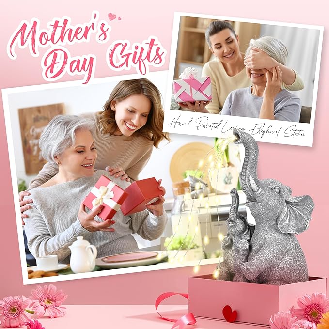 GIGALUMI Solar Garden Outdoor Statues for Women, Mom, Grandma. Elephant Figurine Housewarming and Birthday Gifts Outdoor Statue Light Decor Ornament for Backyard, Patio, Balcony, Lawn, Pond-Ruum Studio Home