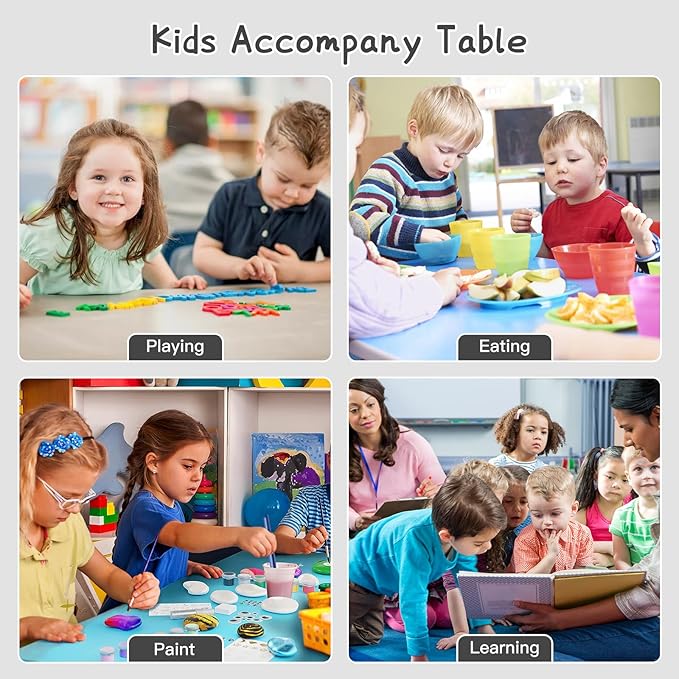 Kids Study Table and 6 Chairs Set,Height Adjustable Table and Chairs for Children and Toddlers,47.2"X23.6"Graffiti Desktop,Suitable for Daycare,Classrooms, Home-Ruum Studio Home
