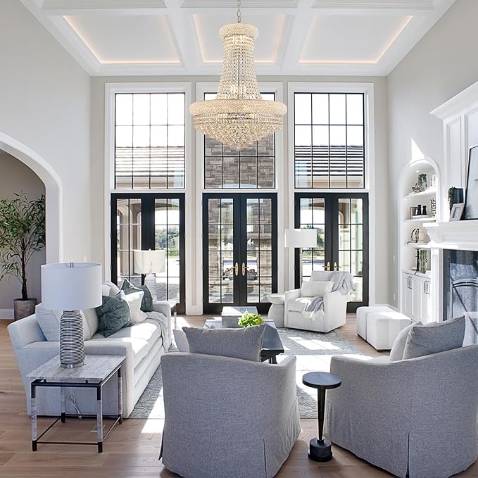 14 - Light Unique Empire Crystal Chandelier with Adjustable Chain for High Ceiling Foyer Entryway Living Room Dining Room Bedroom Chrome Finish-Ruum Studio Home