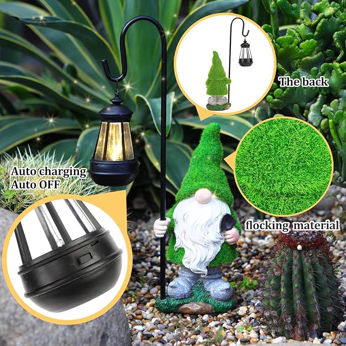 Flocked Solar Garden Gnomes Outdoor Statues 15.8”Outdoor Garden Decor LED Outdoor Decor Light Unique Housewarming Gifts Yard Art Sculptures for Patio Lawn Ornaments-Ruum Studio Home